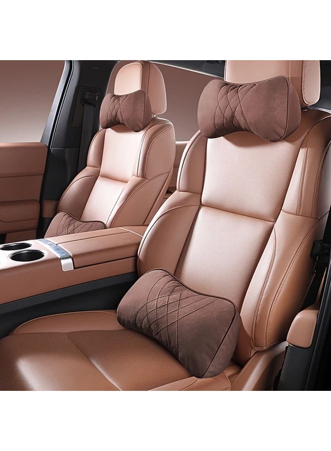 Chongqing Coffee Universal Car Headrest Pillows Rhombus Embossed PU Leather Ergonomic Neck Back Support - Image 1